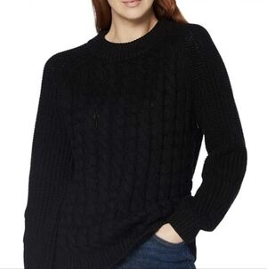 H&M Classic Black Crewneck Cable Knit Sweater Angora Cotton Blend - XS NWT